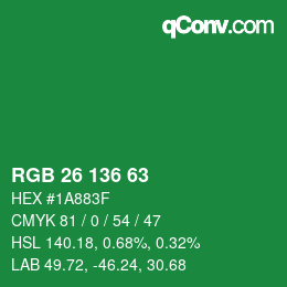 Color code: RGB 26 136 63 | qconv.com