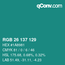 颜色代码: RGB 26 137 129 | qconv.com