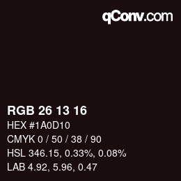 カラーコード: RGB 26 13 16 | qconv.com