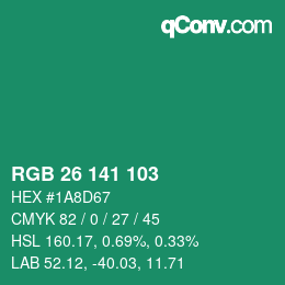カラーコード: RGB 26 141 103 | qconv.com
