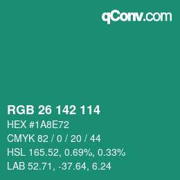 Color code: RGB 26 142 114 | qconv.com