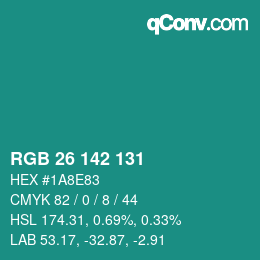 Color code: RGB 26 142 131 | qconv.com