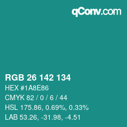 カラーコード: RGB 26 142 134 | qconv.com