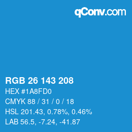 カラーコード: RGB 26 143 208 | qconv.com
