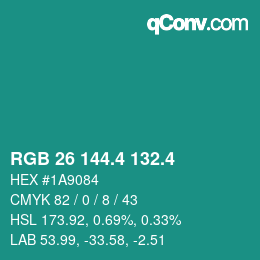 カラーコード: RGB 26 144.4 132.4 | qconv.com