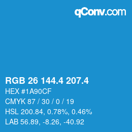 カラーコード: RGB 26 144.4 207.4 | qconv.com