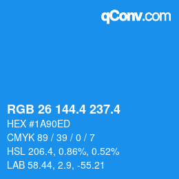 カラーコード: RGB 26 144.4 237.4 | qconv.com