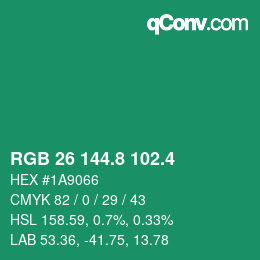 カラーコード: RGB 26 144.8 102.4 | qconv.com