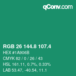 カラーコード: RGB 26 144.8 107.4 | qconv.com