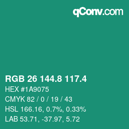 カラーコード: RGB 26 144.8 117.4 | qconv.com