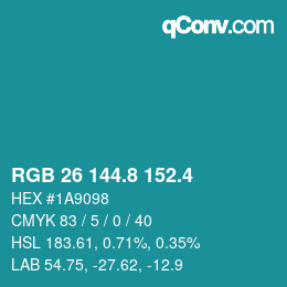 カラーコード: RGB 26 144.8 152.4 | qconv.com