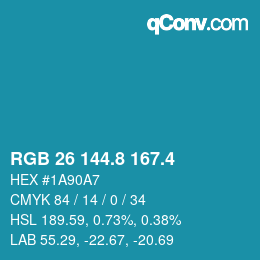 カラーコード: RGB 26 144.8 167.4 | qconv.com