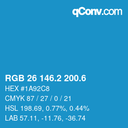 カラーコード: RGB 26 146.2 200.6 | qconv.com