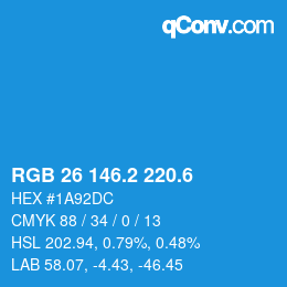 カラーコード: RGB 26 146.2 220.6 | qconv.com