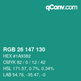 Color code: RGB 26 147 130 | qconv.com