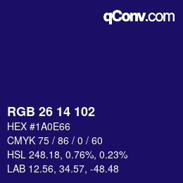 Color code: RGB 26 14 102 | qconv.com
