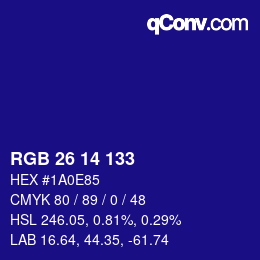 カラーコード: RGB 26 14 133 | qconv.com