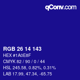 Color code: RGB 26 14 143 | qconv.com