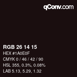 Color code: RGB 26 14 15 | qconv.com