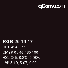Color code: RGB 26 14 17 | qconv.com