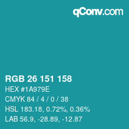 Color code: RGB 26 151 158 | qconv.com