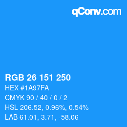 Color code: RGB 26 151 250 | qconv.com