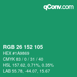 カラーコード: RGB 26 152 105 | qconv.com