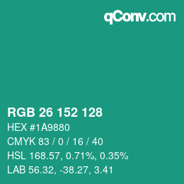 Color code: RGB 26 152 128 | qconv.com
