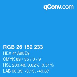 颜色代码: RGB 26 152 233 | qconv.com