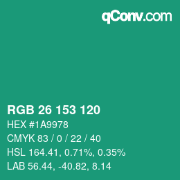 カラーコード: RGB 26 153 120 | qconv.com