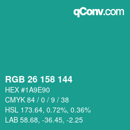 颜色代码: RGB 26 158 144 | qconv.com