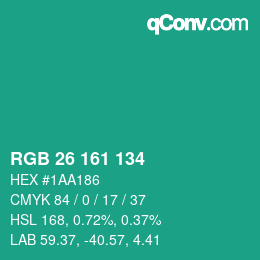 Color code: RGB 26 161 134 | qconv.com