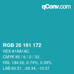 カラーコード: RGB 26 161 172 | qconv.com
