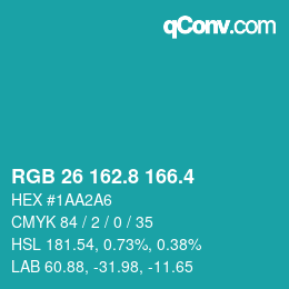 カラーコード: RGB 26 162.8 166.4 | qconv.com