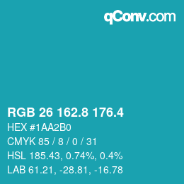 カラーコード: RGB 26 162.8 176.4 | qconv.com