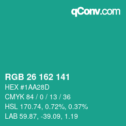 Color code: RGB 26 162 141 | qconv.com