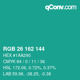 カラーコード: RGB 26 162 144 | qconv.com