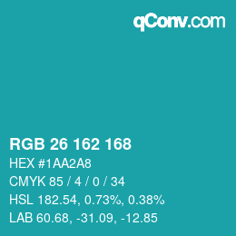 カラーコード: RGB 26 162 168 | qconv.com