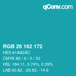 Color code: RGB 26 162 172 | qconv.com