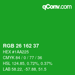 カラーコード: RGB 26 162 37 | qconv.com