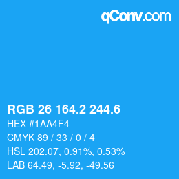 カラーコード: RGB 26 164.2 244.6 | qconv.com