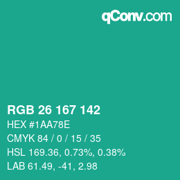 Color code: RGB 26 167 142 | qconv.com