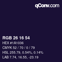 Color code: RGB 26 16 54 | qconv.com