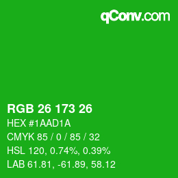 颜色代码: RGB 26 173 26 | qconv.com