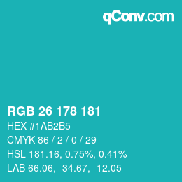 カラーコード: RGB 26 178 181 | qconv.com