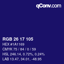 Color code: RGB 26 17 105 | qconv.com
