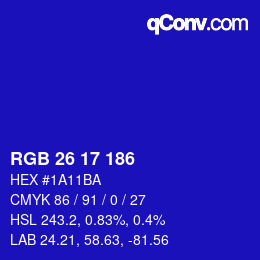 Color code: RGB 26 17 186 | qconv.com
