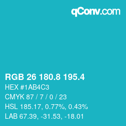 カラーコード: RGB 26 180.8 195.4 | qconv.com