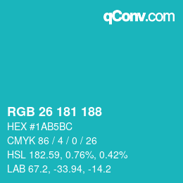 Color code: RGB 26 181 188 | qconv.com