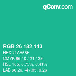 Color code: RGB 26 182 143 | qconv.com